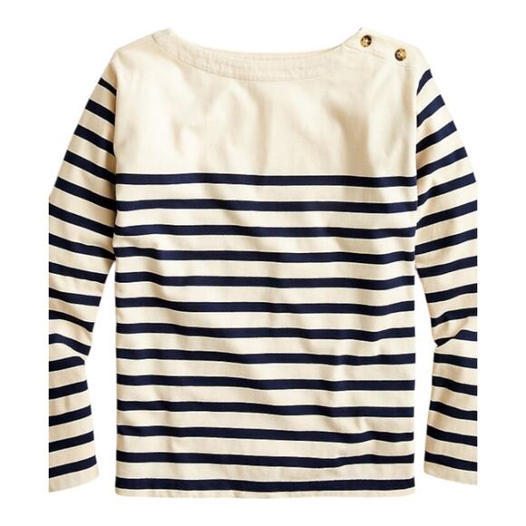 J. Crew Cropped boatneck T-shirt with buttons in mariner cotton Plus Size 2X - Picture 2 of 8